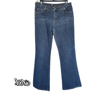 Y2K Vintage (90's) XOXO Women's Bootcut Whisker Grunge Dark-Blue Jeans SZ 9/10